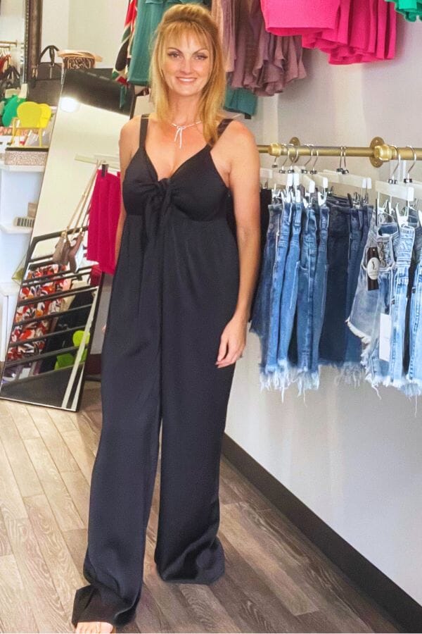 Black Tie Front Solid Jumpsuit Jumpsuits & Rompers Andree by Unit 