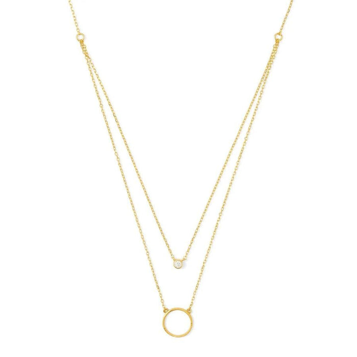 Gold Double Appeal Circle & Cz Necklace Necklace Splendid Iris 