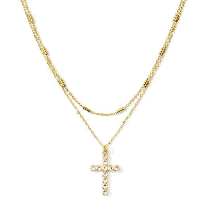 Gold Layered Cubic Zirconia Cross Necklace Necklace Splendid Iris 
