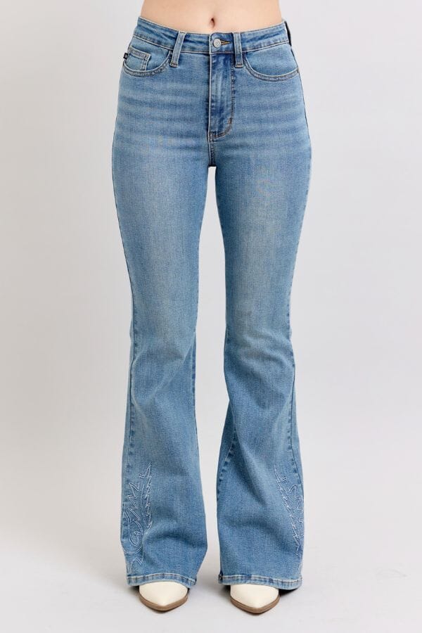 Judy Blue Western Embroidery Detail Flare Jeans Jeans Judy Blue