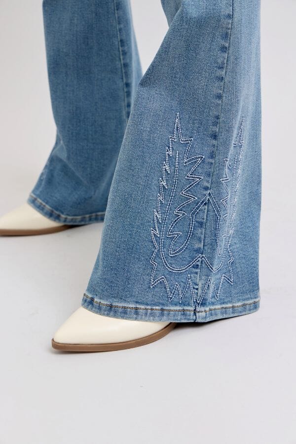 Judy Blue Western Embroidery Detail Flare Jeans Jeans Judy Blue