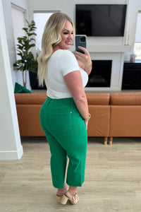Lisa High Rise Control Top Wide Leg Crop Jeans in Kelly Green Denim Ave Shops 