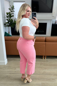 Lisa High Rise Control Top Wide Leg Crop Jeans in Pink Denim Ave Shops 