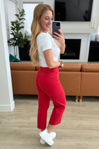 Lisa High Rise Control Top Wide Leg Crop Jeans in Red Denim Ave Shops 
