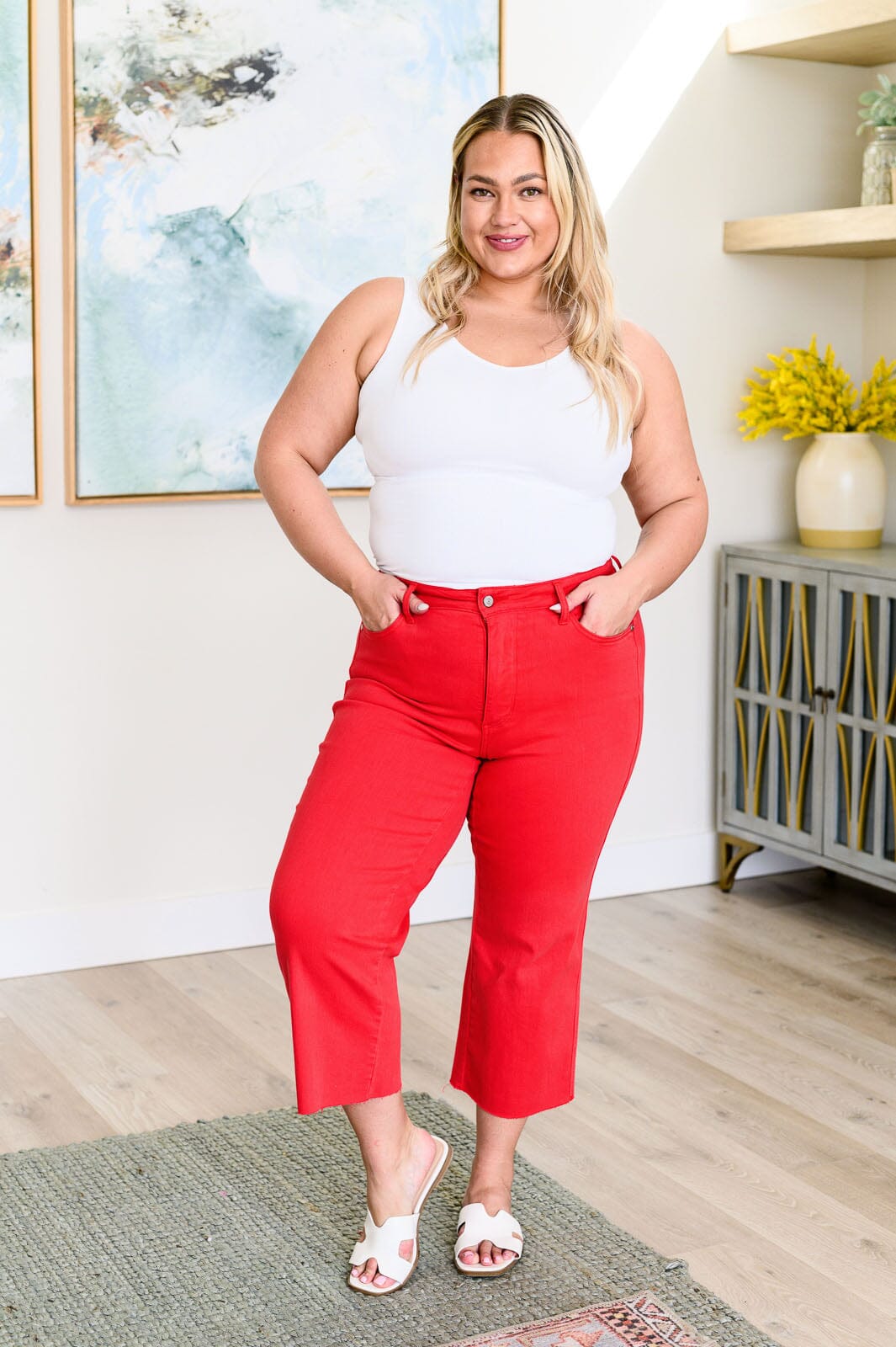 Lisa High Rise Control Top Wide Leg Crop Jeans in Red Denim Ave Shops 
