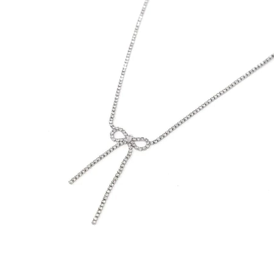 The Sis Kiss Madison Bow Necklace in Clear Crystal Necklace The Sis Kiss