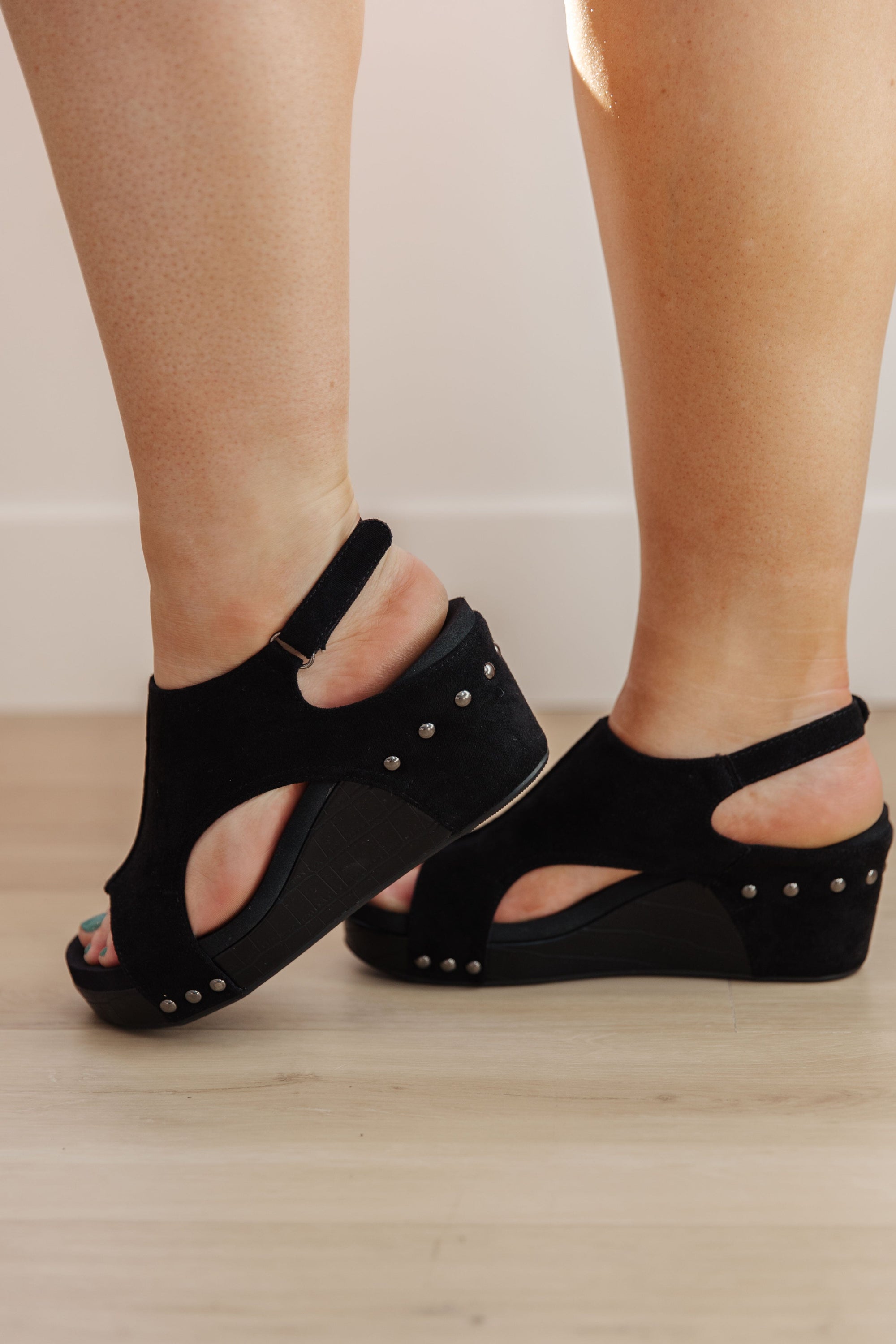 Walk This Way Wedge Sandals in Black Suede Womens Ave Shops 