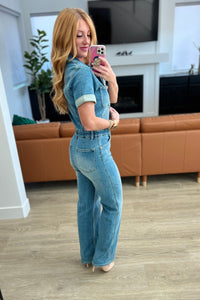 Sylvia Short Sleeve Denim Jumpsuit Womens Ave Shops