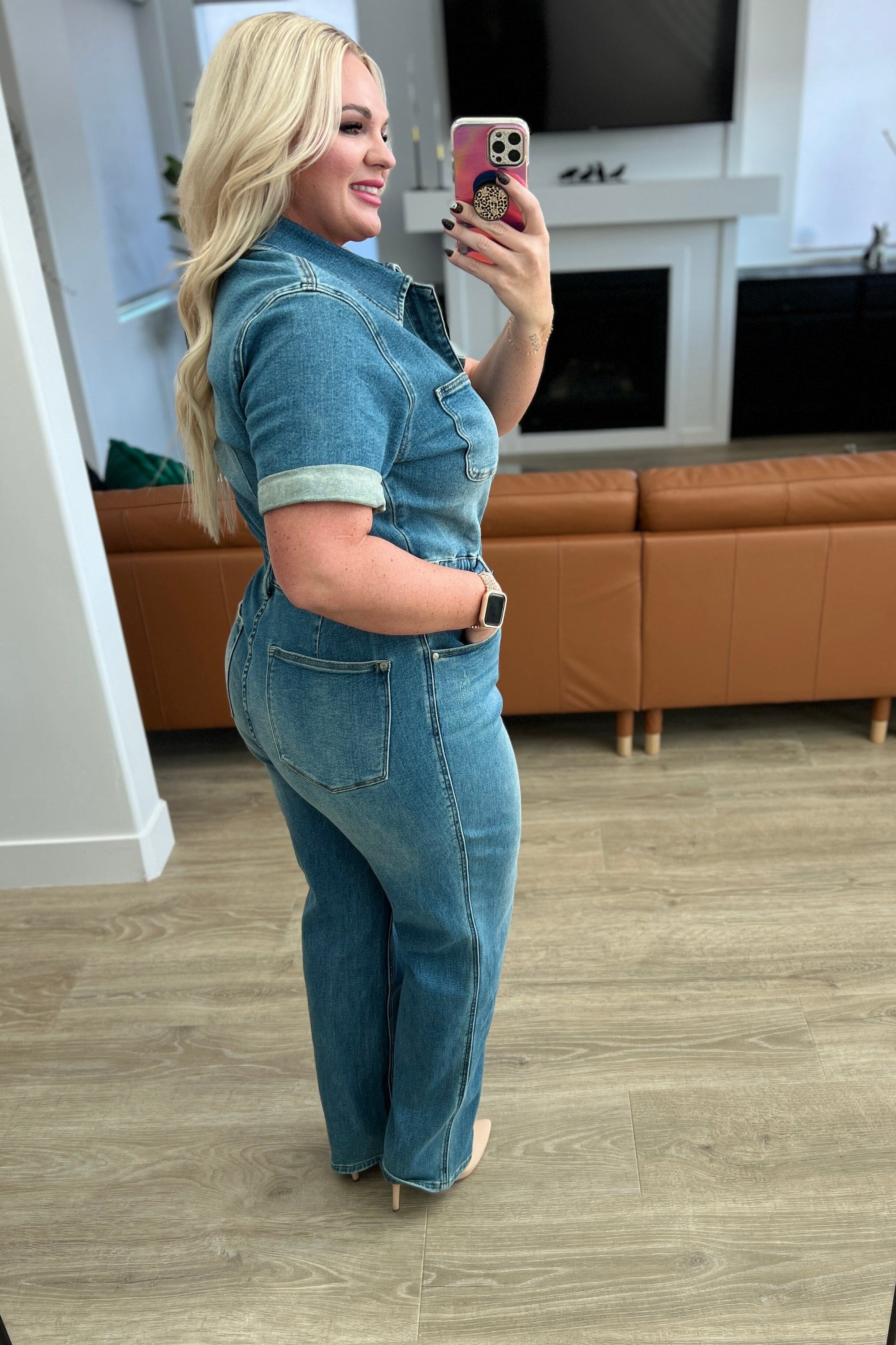Sylvia Short Sleeve Denim Jumpsuit Womens Ave Shops
