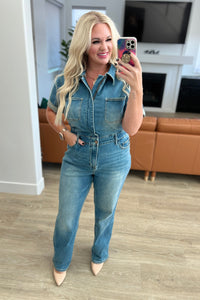 Sylvia Short Sleeve Denim Jumpsuit Womens Ave Shops