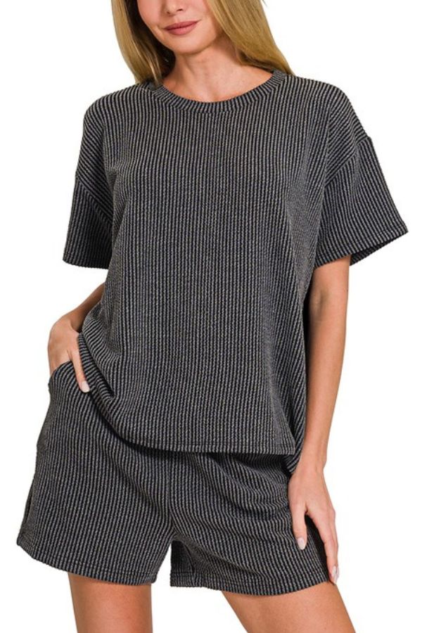 black-corded-rib-short-sleeve-tee-short-pants-set