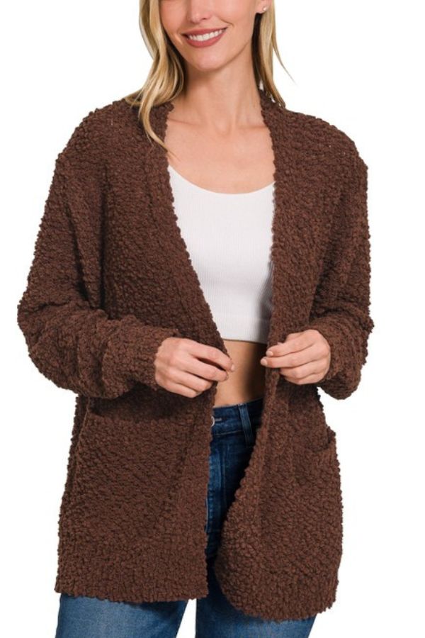 brown-long-sleeve-popcorn-sweater-cardigan-with-pockets