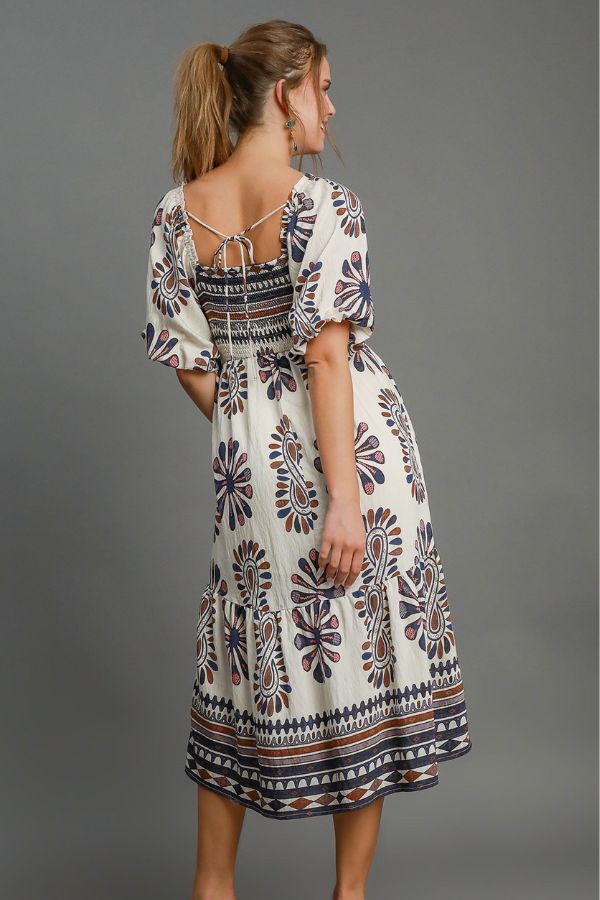 border-print-tiered-midi-dress