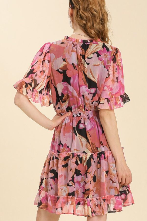 floral-print-split-neck-front-tie-tiered-dress-with-lining