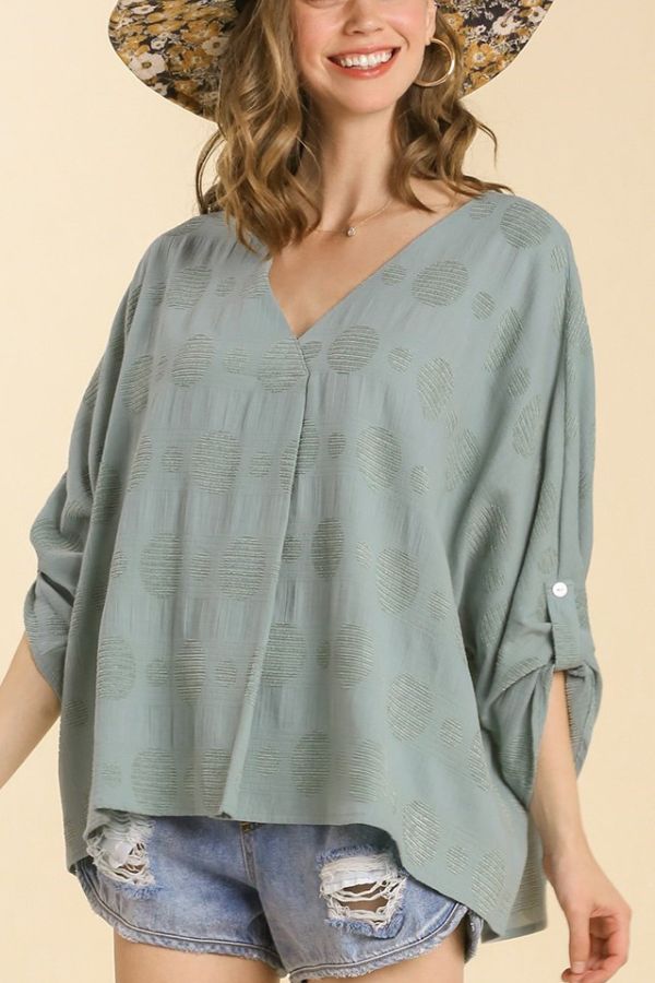 mint-polka-dot-detail-v-neck-top-with-adjustable-sleeves