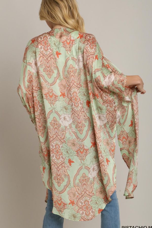 pistachio-mixed-print-open-front-kimono-with-3-4-ruffle-sleeves-side-slit