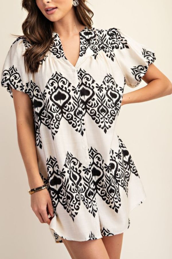 printed-button-down-mini-dress