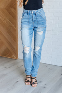 Aiden High Rise Patch Pocket Distressed Boyfriend Jeans Womens Ave Shops 