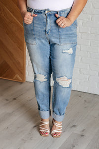 Aiden High Rise Patch Pocket Distressed Boyfriend Jeans Womens Ave Shops 