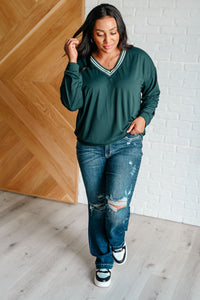 All Out Comfort V-Neck Pullover in Midnight Green Tops Ave Shops 