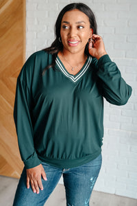 All Out Comfort V-Neck Pullover in Midnight Green Tops Ave Shops 