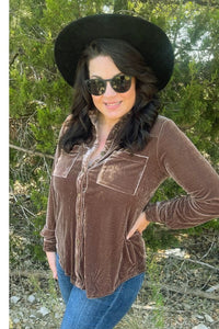 Almond Long Sleeve Velvet Top Shirts & Tops Umgee 