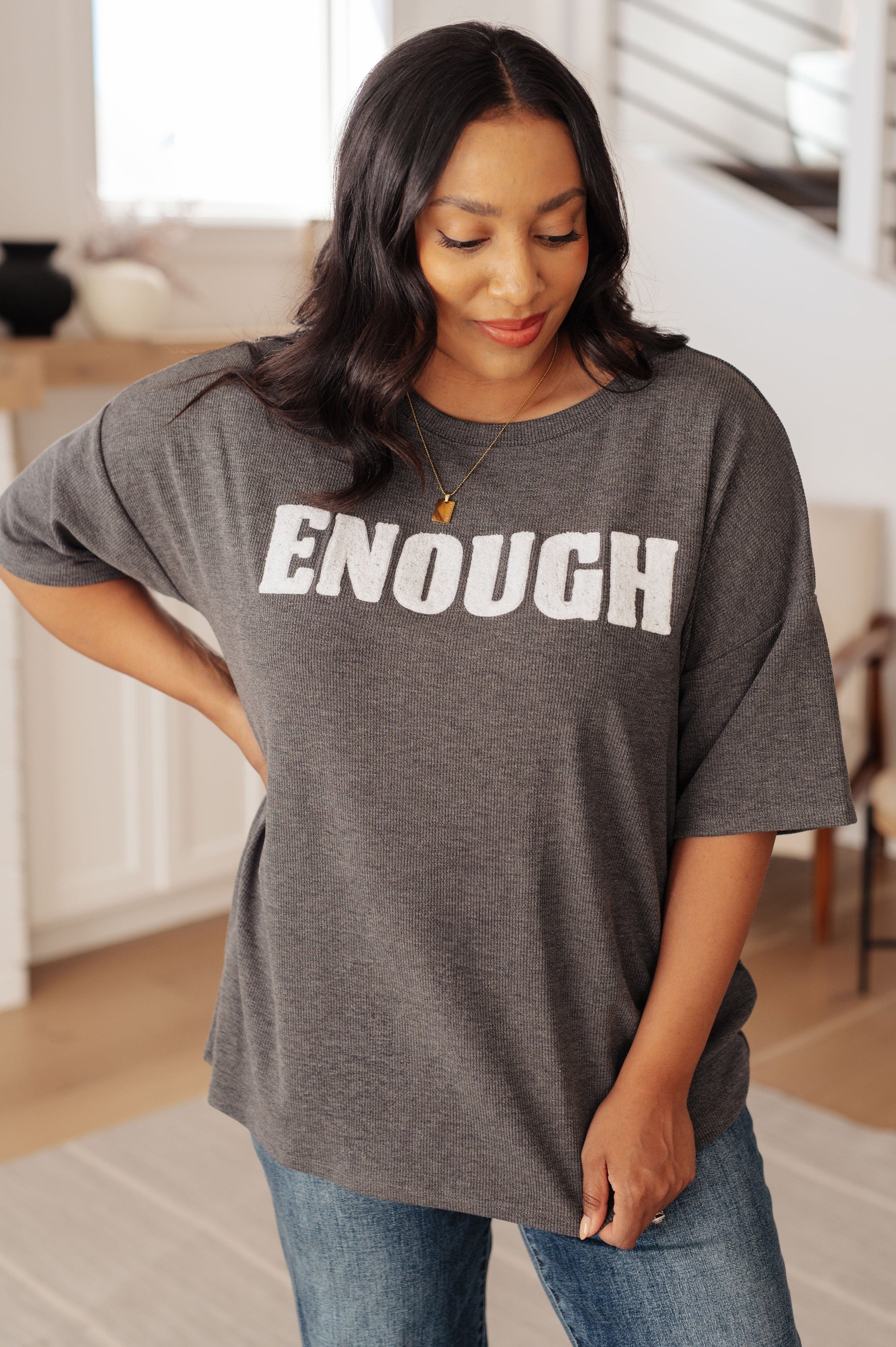 Always Enough Graphic Tee in Charcoal Tops Ave Shops 