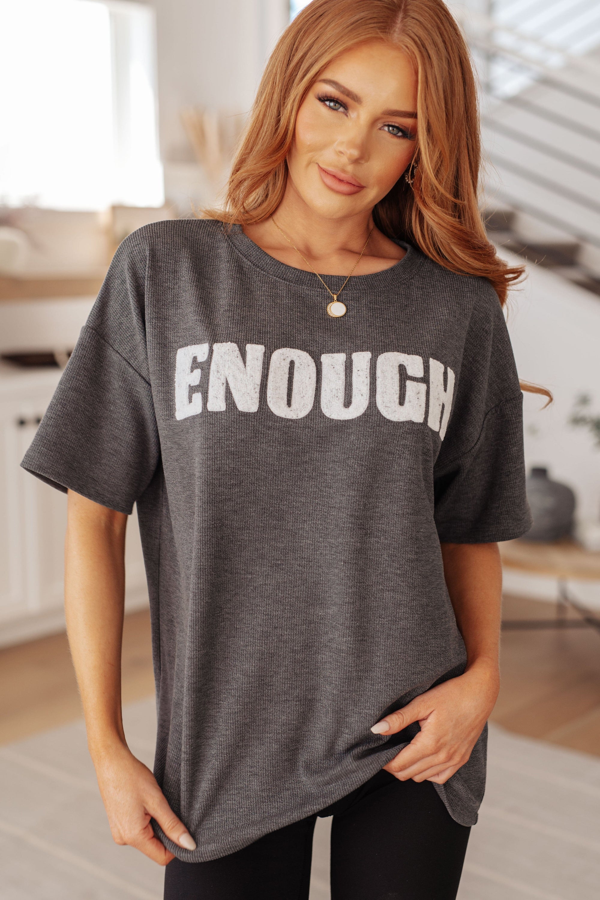 Always Enough Graphic Tee in Charcoal Tops Ave Shops 