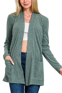 ASH JADE HEATHER RIBBED SWEATER OPEN FRONT CARDIGAN Outerwear Jacket Zenana 