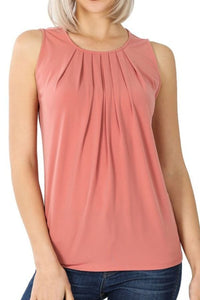 Ash Rose Ity Sleeveless Front Neck Pleat Top Tank Top Zenana 