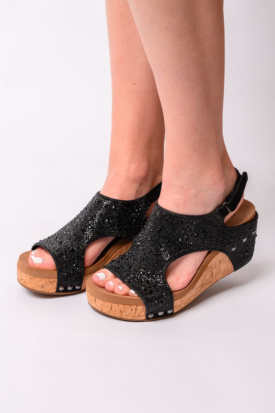 Ashley Wedge Sandals in Black Rhinestone Womens Ave Shops 