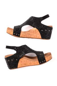 Ashley Wedge Sandals in Black Rhinestone Womens Ave Shops 