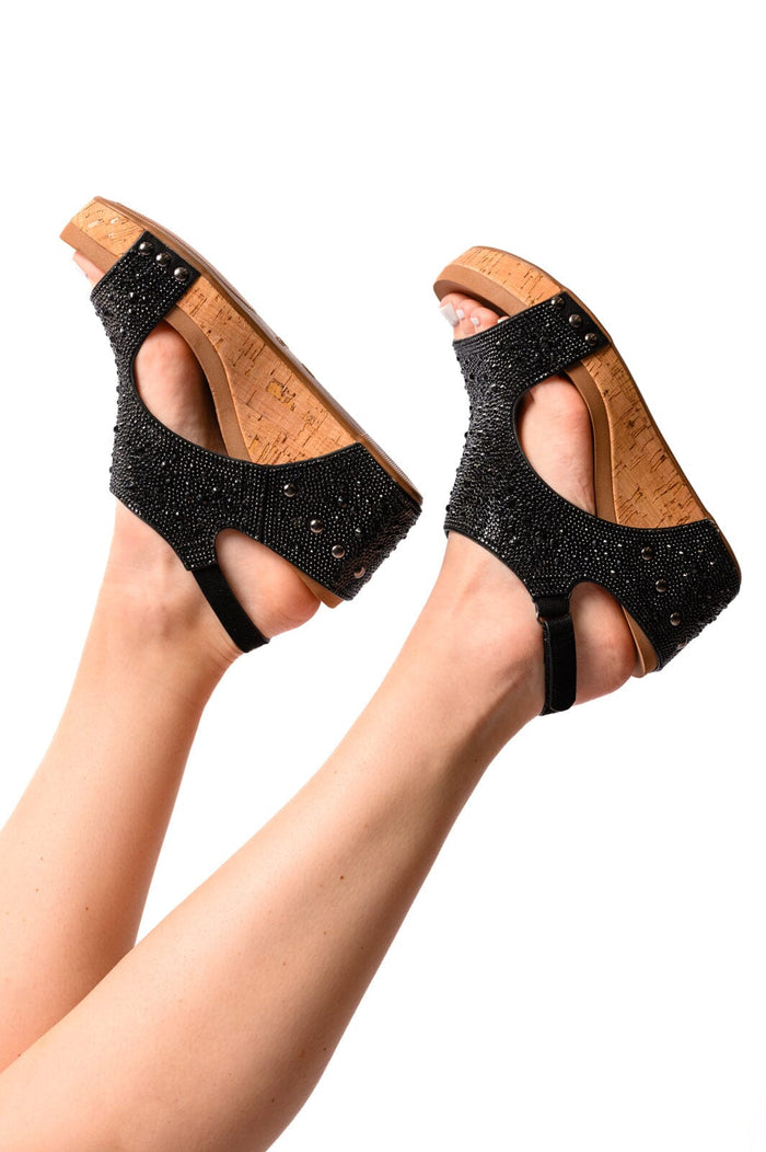 Ashley Wedge Sandals in Black Rhinestone Womens Ave Shops 