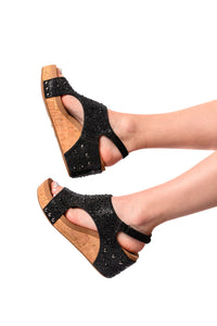 Ashley Wedge Sandals in Black Rhinestone Womens Ave Shops 