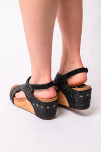 Ashley Wedge Sandals in Black Rhinestone Womens Ave Shops 