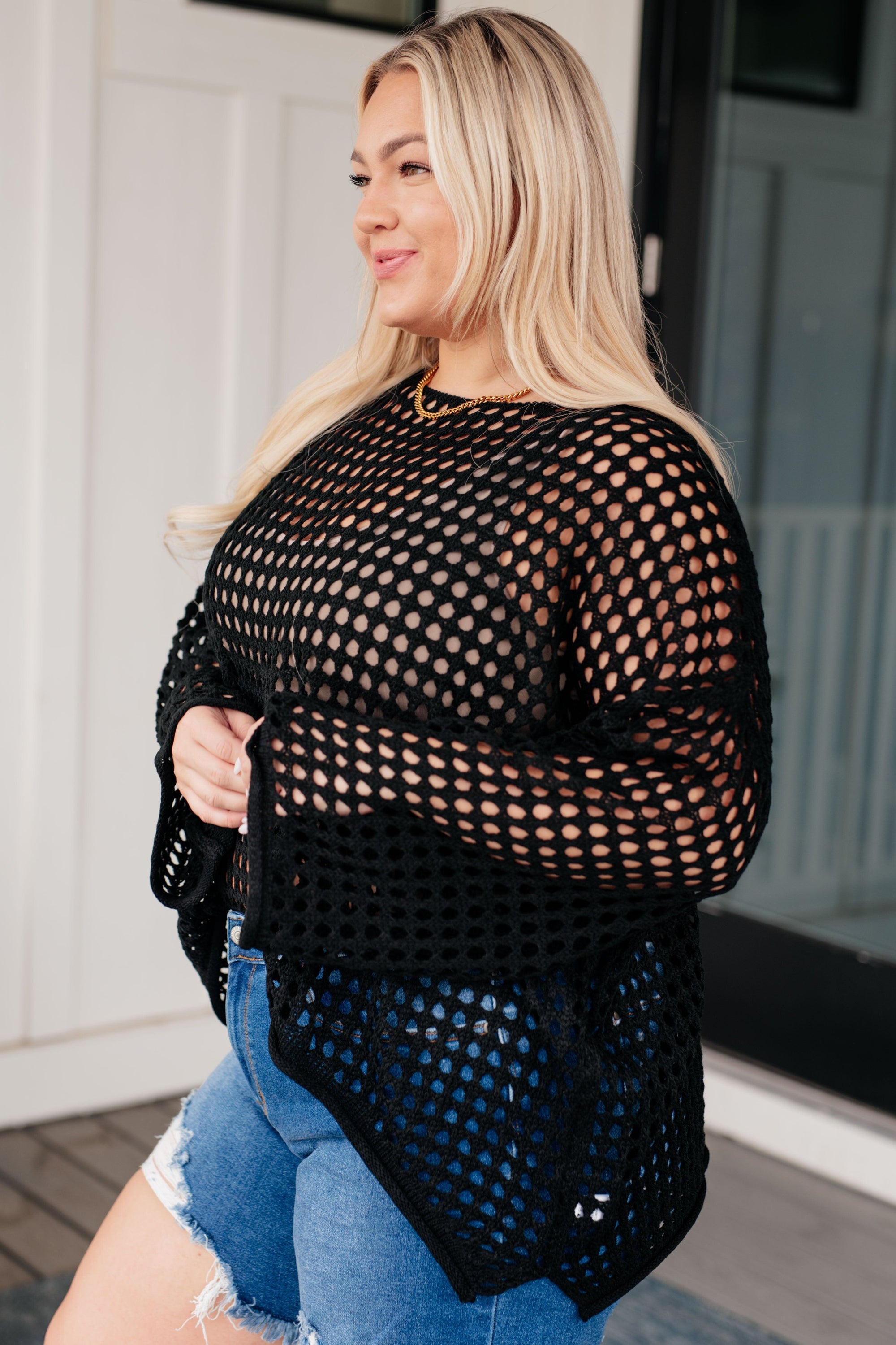 Ask Anyway Fishnet Sweater Tops Ave Shops 