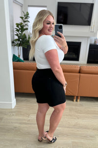 Ava High Rise Control Top Cuffed Shorts in Black Denim Ave Shops 