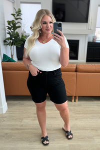 Ava High Rise Control Top Cuffed Shorts in Black Denim Ave Shops 