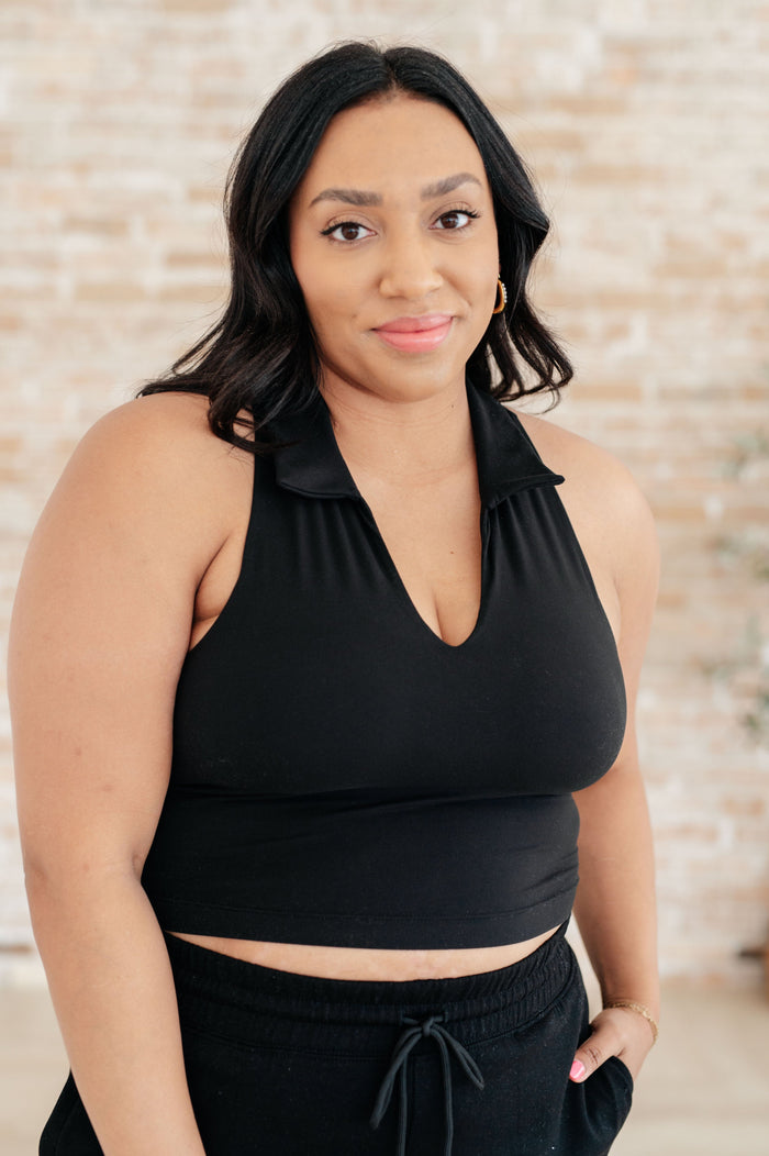 Backcourt Collared V-Neck Tank in Black Athleisure Ave Shops 