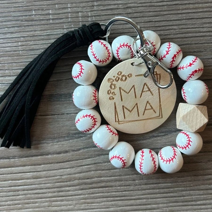Baseball Mama Sports Keychain with Wooden Beads keychain Jillian Ink 