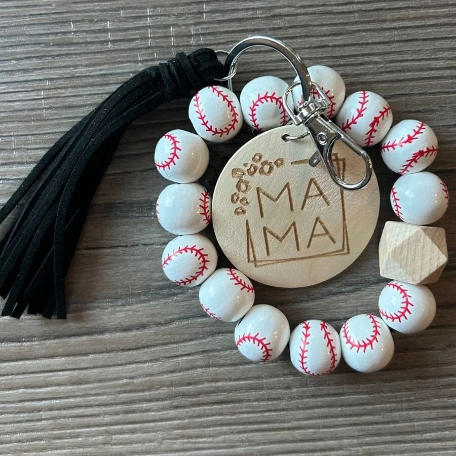 Baseball Mama Sports Keychain with Wooden Beads keychain Jillian Ink 