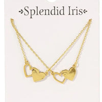 Bff Necklaces - Pair of Side By Side Hearts Necklace Splendid Iris 