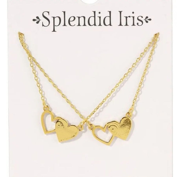 Bff Necklaces - Pair of Side By Side Hearts Necklace Splendid Iris 