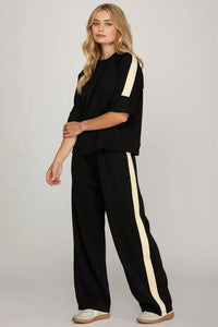 Black Scuba Knit Lounge Set Shirts & Tops She and Sky 