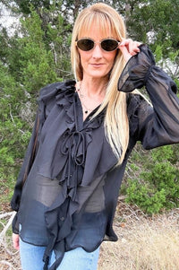 Black Sheer Chiffon Blouse Shirts & Tops ODDi 