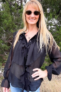 Black Sheer Chiffon Blouse Shirts & Tops ODDi 