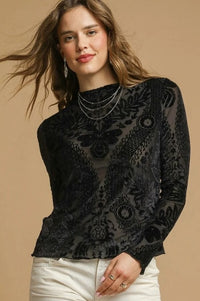 Black Sheer Velvet Burnout Top Shirts & Tops Umgee 