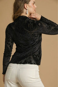 Black Sheer Velvet Burnout Top Shirts & Tops Umgee 