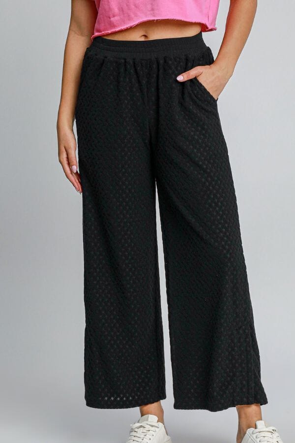 Black Textured Knit Pants Pants Umgee 