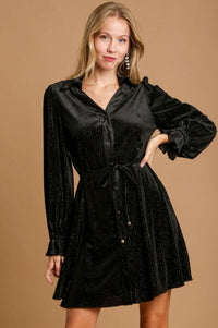 Black Textured Velvet Mini Dress Dress Umgee 